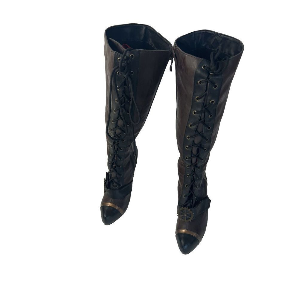 Ellie‎ Steam Punk Zip And Tie Boots Size 7 *see Description*